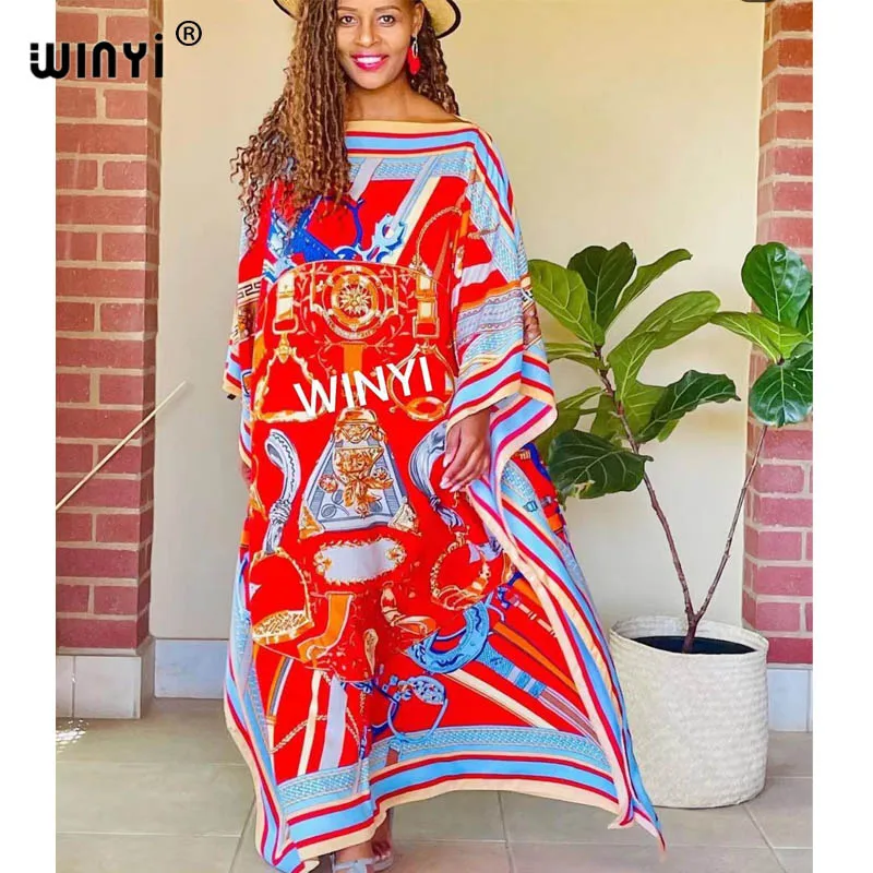 Kuwait Fashion Blogger Recommend Popular printed Silk Kaftan Maxi dresses Loose Summer Beach Bohemian kaftan long dress for lady
