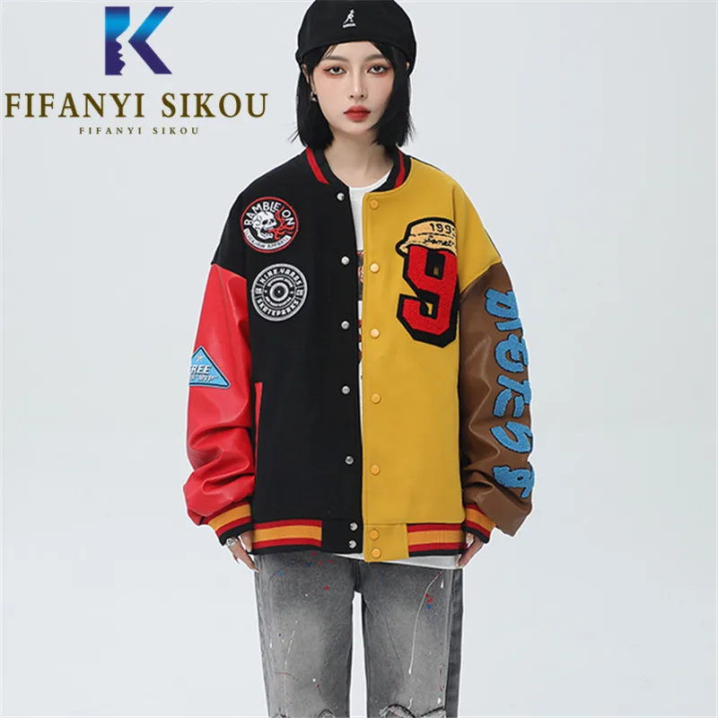 PU Spliced Fashion Bomber Jacket Women 