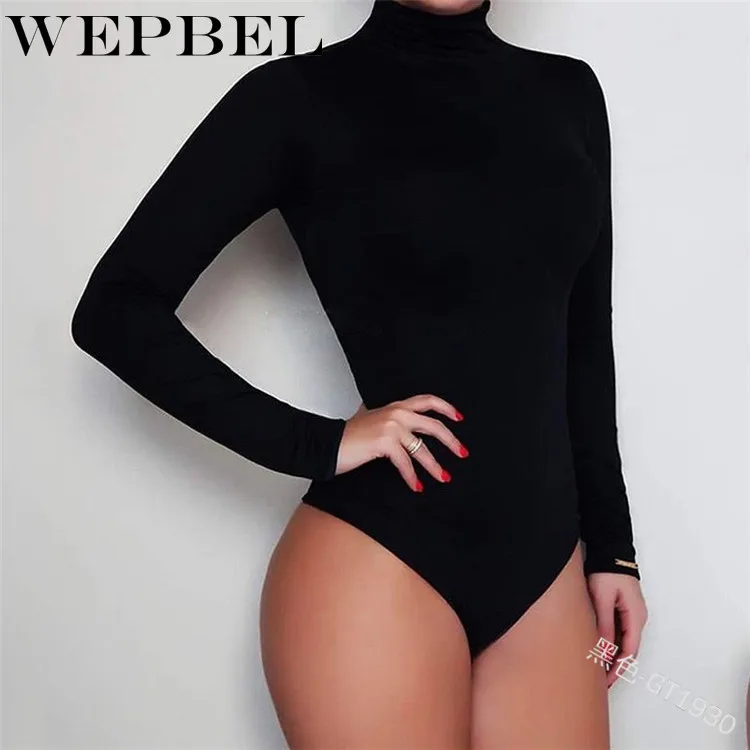 

WEPBEL Autumn Fashion Warm Stretch Long Sleeve Turtleneck Underwear Bodysuits Women's Sexy Solid Color Slim Fit Bodysuits