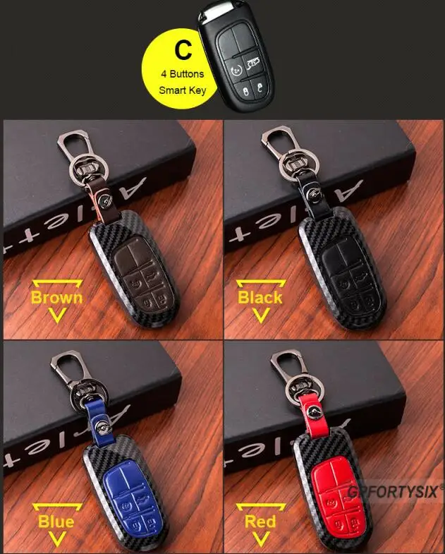 smart key C model Углеродное волокно Автомобильный ключ крышка оболочки для Jeep Renegade Grand Cherokee Chrysler 300C для Fiat кожа 3 кнопочный корпус дистанционного брелка - Название цвета: smart key C model