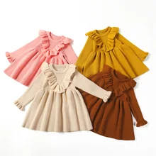 Осеннее платье трапециевидной формы для девочек; вязаное платье; теплый детский свитер для маленьких девочек; вязаное платье; одежда для маленьких девочек