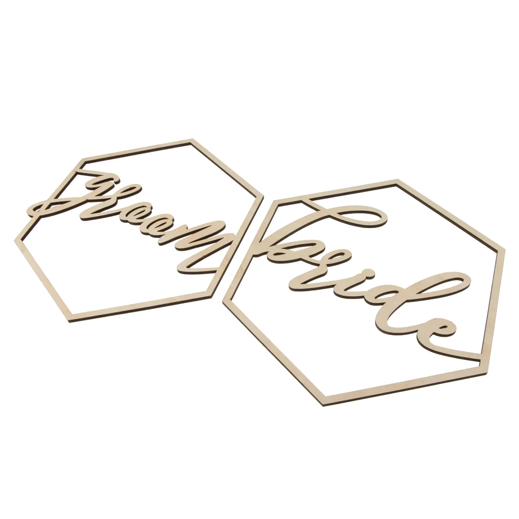 2 Pieces Hexagon Bride Groom Chair Signs Wooden Wedding Hanging Signs for Wedding Chairs Decoration