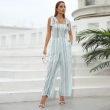 

Ladies One Piece Set Elegant Simple Jumpsuit 2022 Spring Summer New Striped Printed Slip Wide Tube Trousers Suit Slim Mid Waist