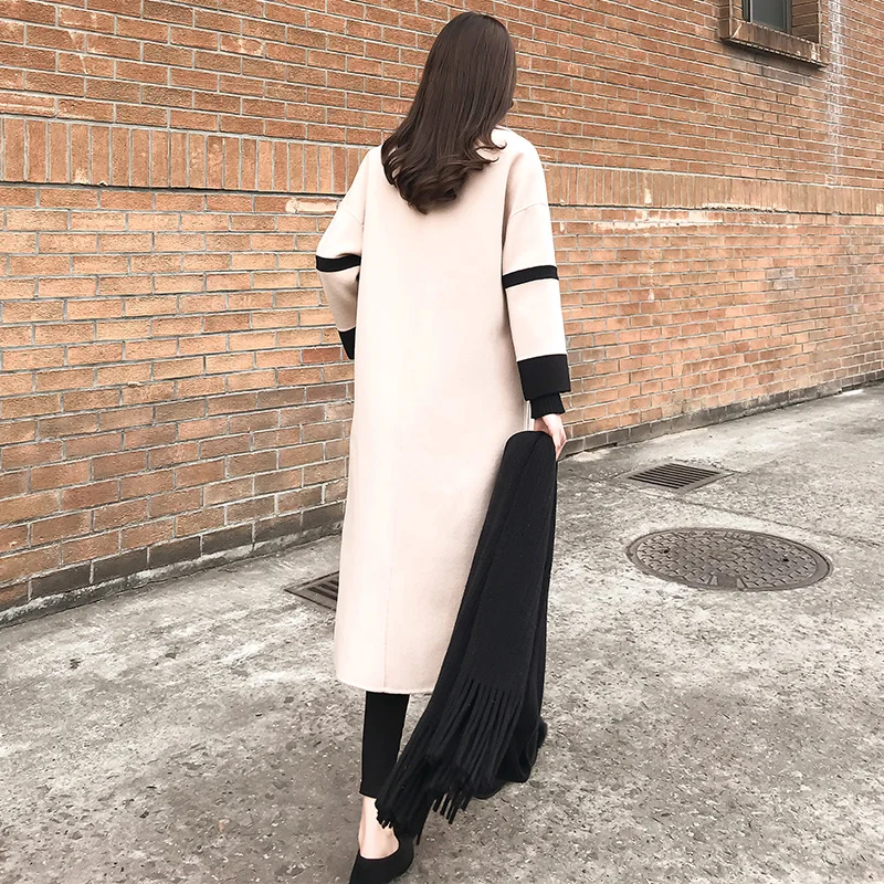 plus size 4XL! winter vintage single breasted woolen coat women slim patchwork wool blends coat