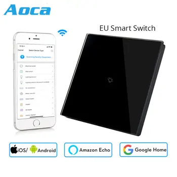 

European Socket Wifi Smart Wall Touch Black Switch Mobile App Control Works with Amazon Alexa Google Home for Smart Life 1 Gang