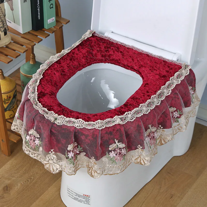 1PCS Кружевная подушка для унитаза из трех частей, водонепроницаемая подушка для унитаза, домашний набор для унитаза, Высококачественный бархатный набор для унитаза, Рождественское украшение - Цвет: 1PCS