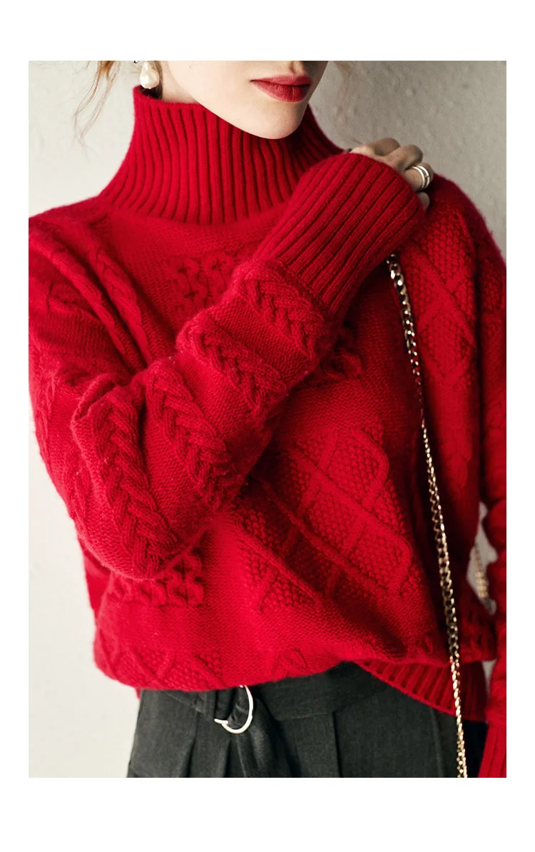 Женский кашемировый свитер с высоким воротником, вязанный кашемировый свитер, однотонный элегантный сексуальный свитер, длинный рукав, теплая женская одежда