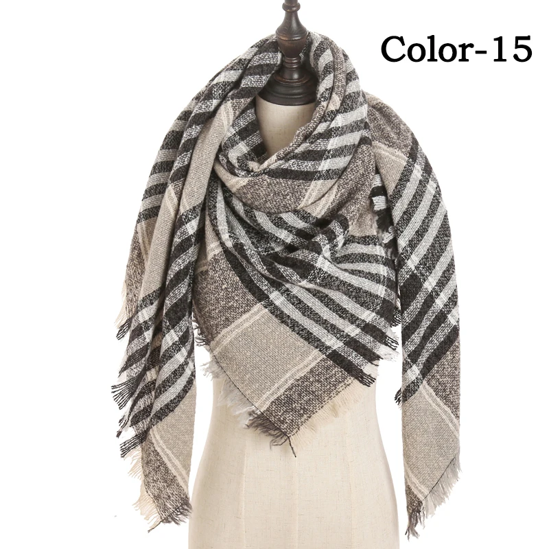 Женский зимний шарф, треугольные шали, женские шали, клетчатые кашемировые пашмины теплые шарфы, одноцветное одеяло, женские мягкие шарфы - Цвет: E15