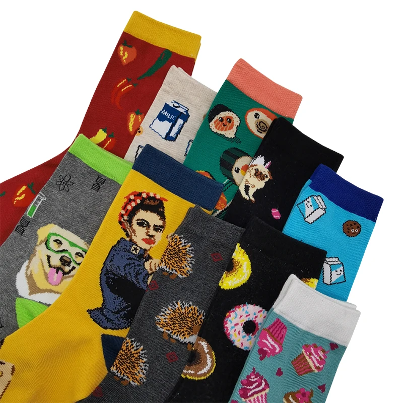 

10 Pairs/Pack Fun Women Socks Funny Cute Cartoon Pattern Happy Colorful Funky Crazy Novelty Casual Skateboard Crew Socks