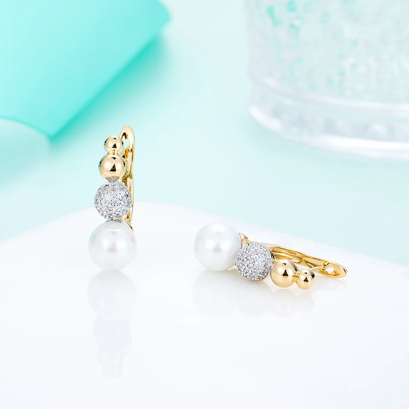 Женские золотистые серьги MAIKALE круглые с жемчугом и тремя шариками ювелирные