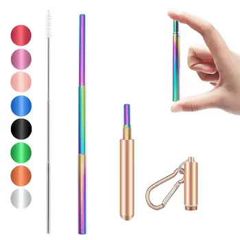 

Telescopic Metal Drinking Straw Collapsible Reusable Straw Portable Stainless Steel Straw with Case and Brush for Travel Outdoor