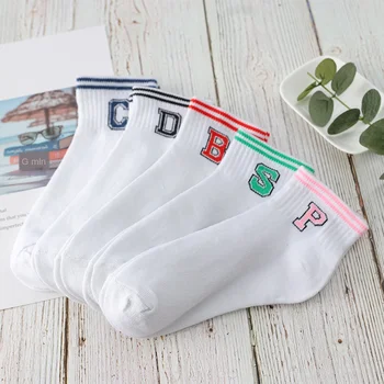 

Women's White Socks Summer Thin Letter Socks Sports Student Striped Socks Korean College Style Short Cotton Women Socks