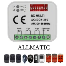 Receptor compatível de 2 canais allmatic para controles remotos allmatic 300 900mhz ac/dc 9 30v