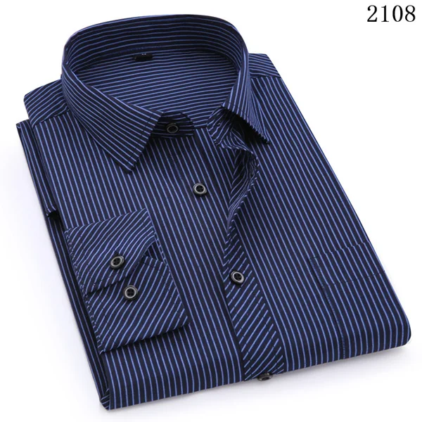 Plus Large Size 8XL 7XL 6XL 5XL 4XL Slim Fit Mens Business Casual Long Sleeved Shirt Classic Striped Male Social Dress Shirts 2108
