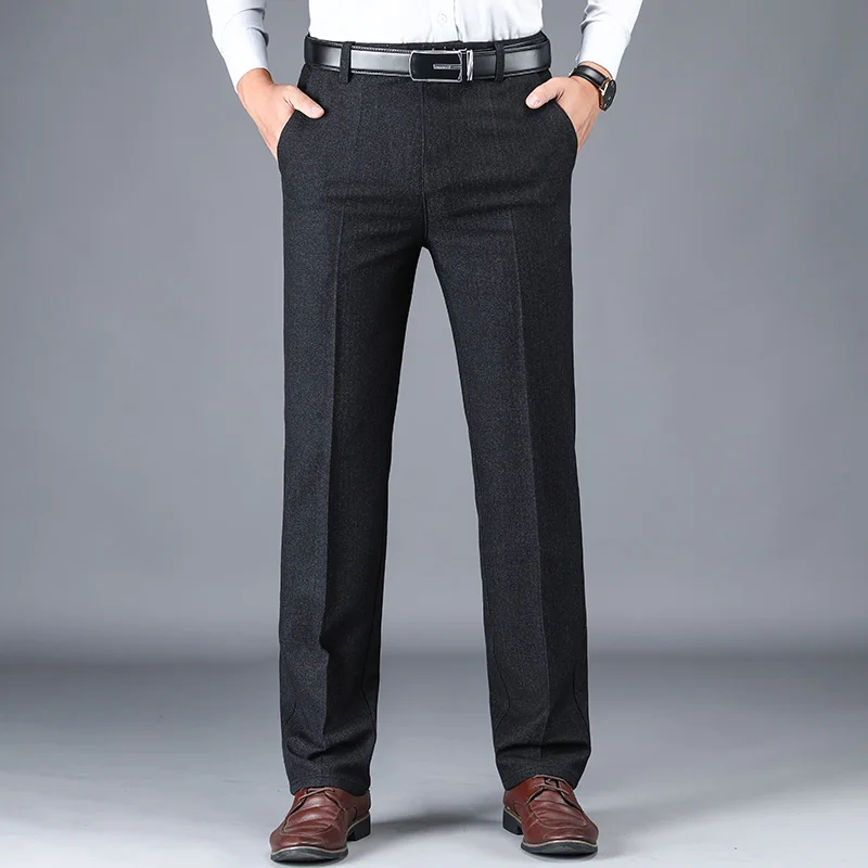 NIGRITY мужская мода бизнес случайные длинные брюки мужские эластичные прямые формальные брюки - Цвет: 8012-dark gray