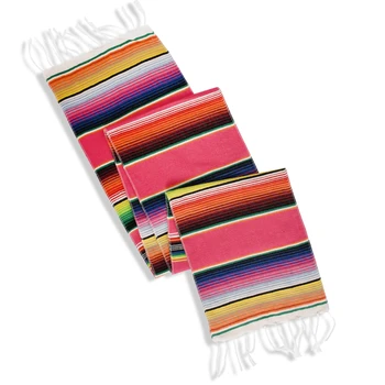 

1PC Mexican Party Serape Cotton Tablecloth Stripe Table Runner Rainbow Wedding Chritmas Table Cloth Flag Home Decor 215X35cm