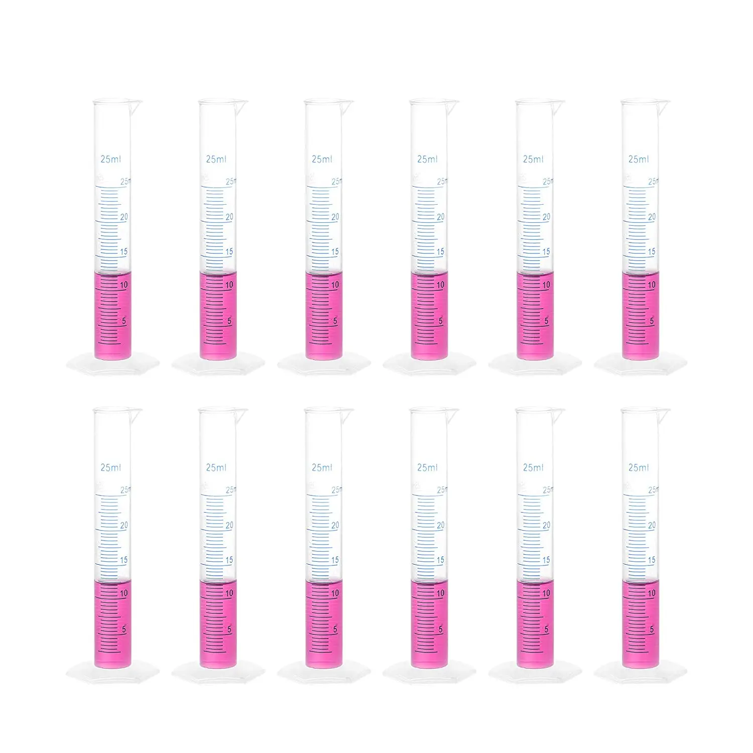 25ML/50ML/100ML 플라스틱 졸업 실린더, 2 양면 측정 라인, 투명 육각 기본 실험실 홈
