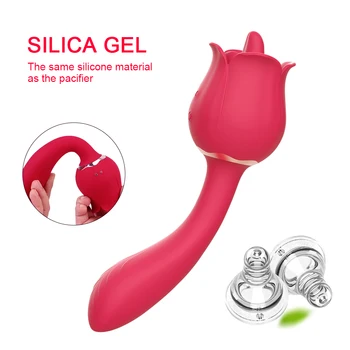 Rose Toy 2 in 1 Clitoral Licking Vibrator Nipple Dildo Vibrators Clitoris Stimulator Strong Vibration Sex Toys for Women Couples 6