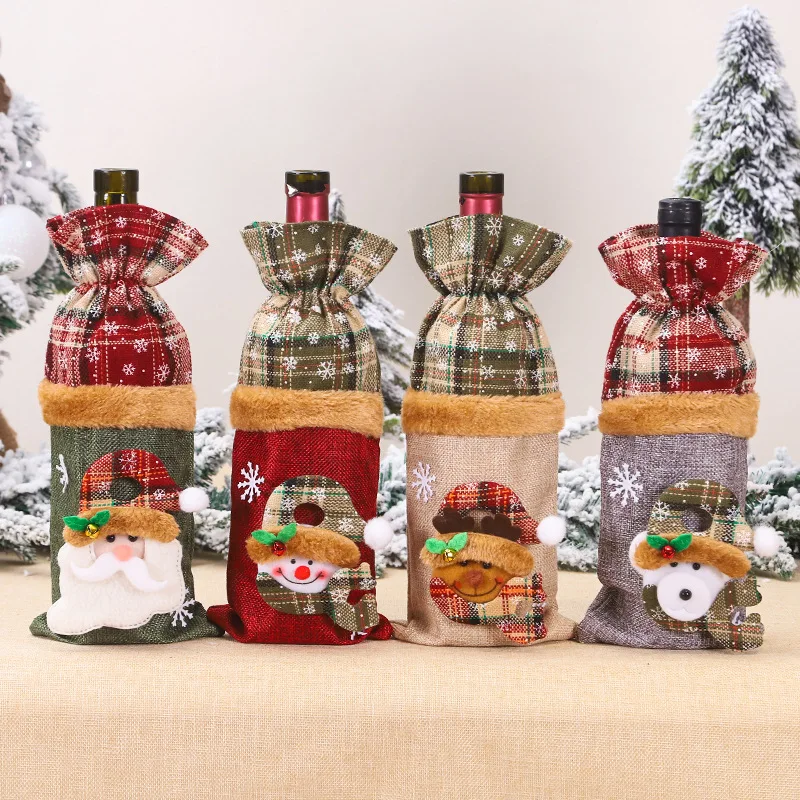 

Christmas Wine Bottle Cover Bag Santa Claus Snowman Elk Christmas Gift Bags Christmas Table Decorations for Home Dinner Party
