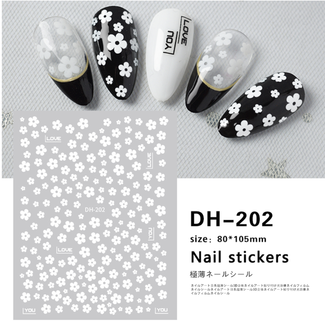 White Flowers Nail Art  Adhesive Stickers for Nails Cute Paper Parts With Avocado Direct Paste Decals Designs Manicure
