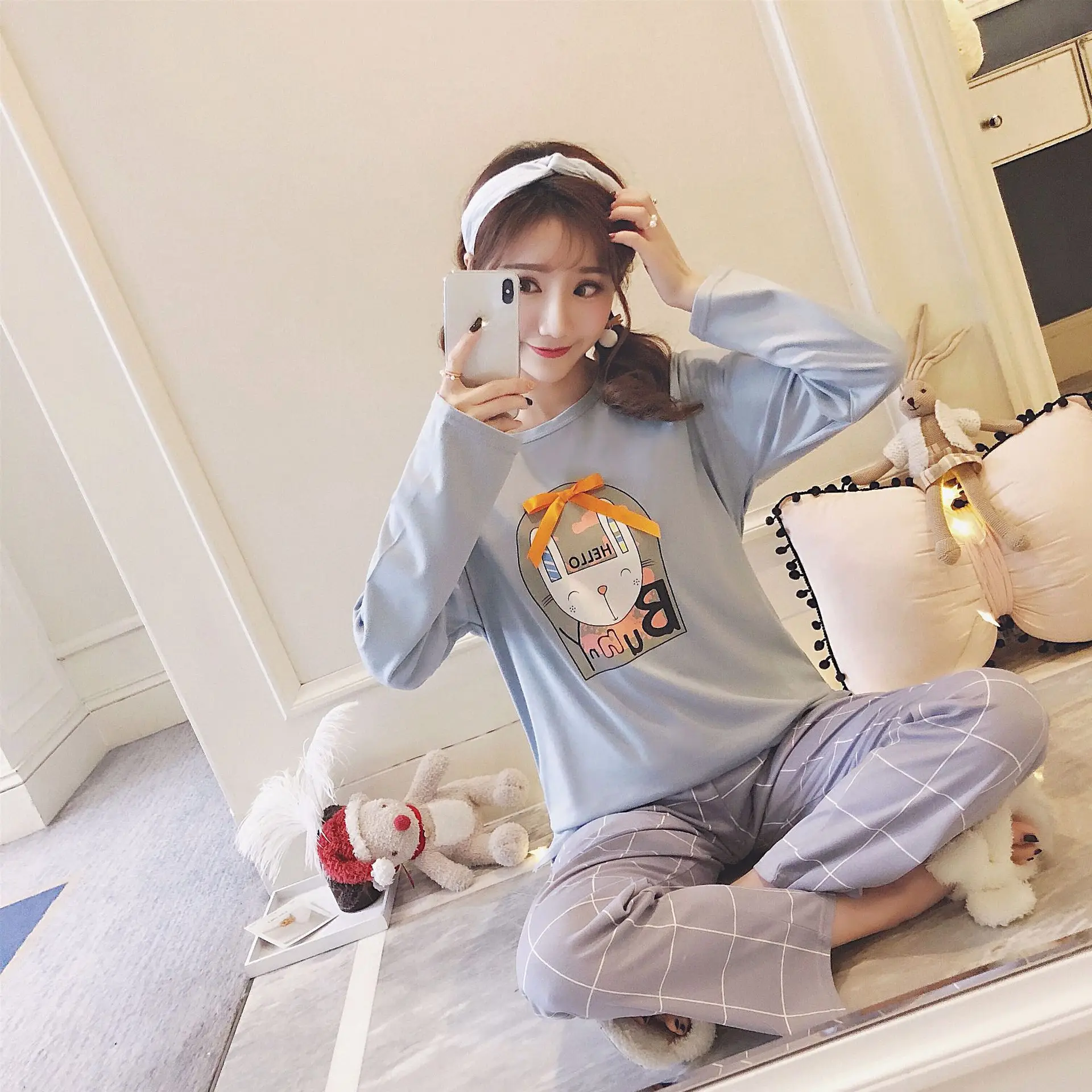 

2132 # Cake Cat Pullover YX Long Sleeve Sweet Pajamas Homewear Set Series