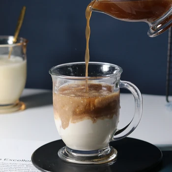 

450ml Retro Glass Coffee Cup Heat Resistant Coffee Mug With Handle Latte Milk Juice Tea Cup Travel Mug Drinking Glasses Gifts