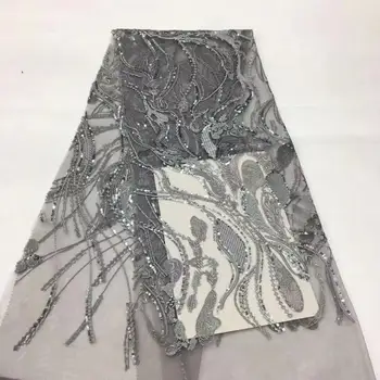 

Nigerian Sequins Lace Fabrics French Mesh Lace African Silver Grey Lace Fabric Lace with Sequins for Women Wedding Party Dress