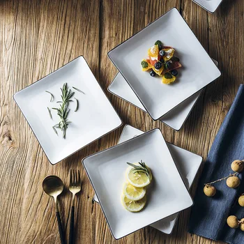 

2pcs/pack Square Ceramic Plate Dinnerware Steak Plate 8inch Tableware Ceramic Dishes Snack Tray