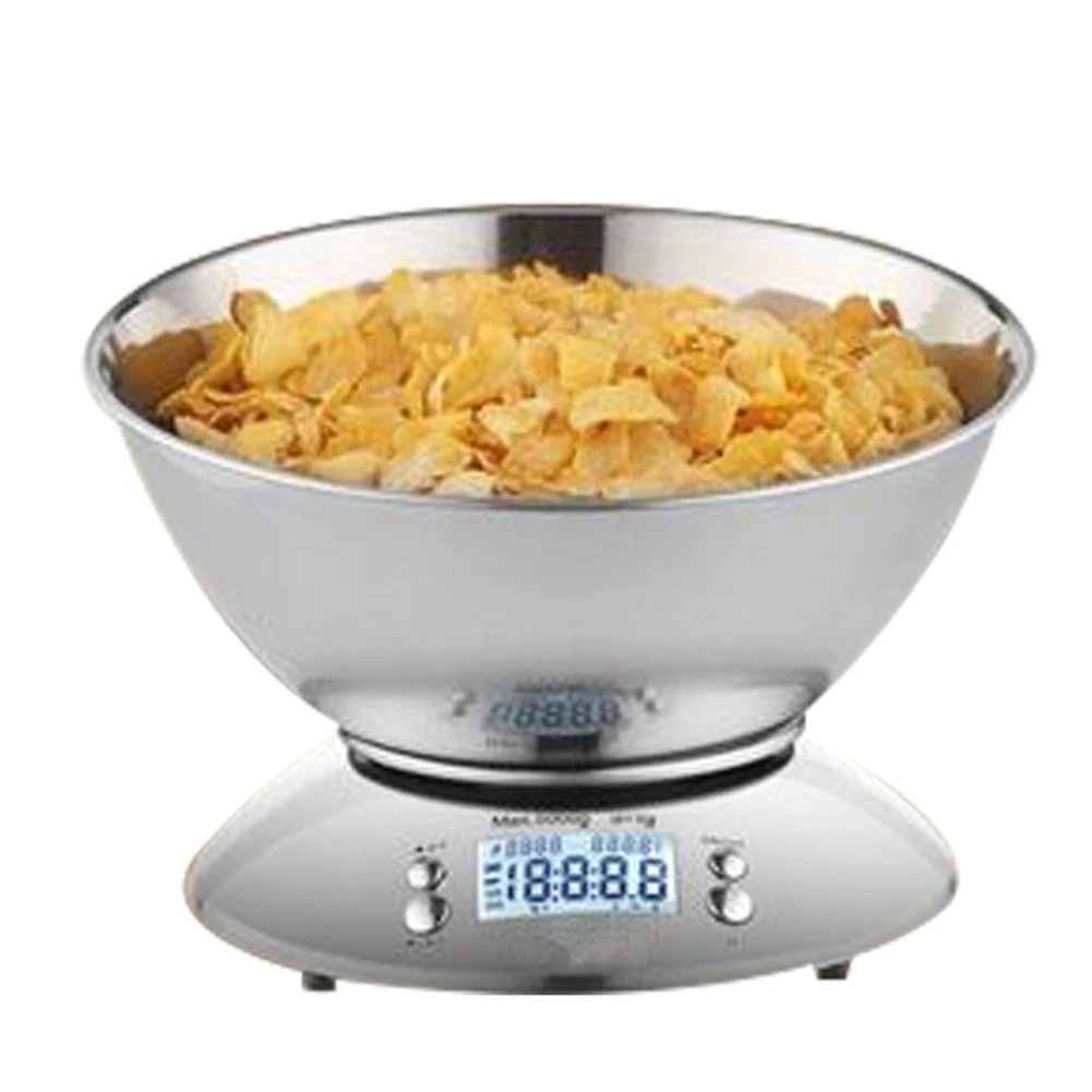 Kitchen Scale Cooking Digital Battery Powered Alarm Clock Electronic Stainless Steel LCD Display Baking With Bowl Food Removable