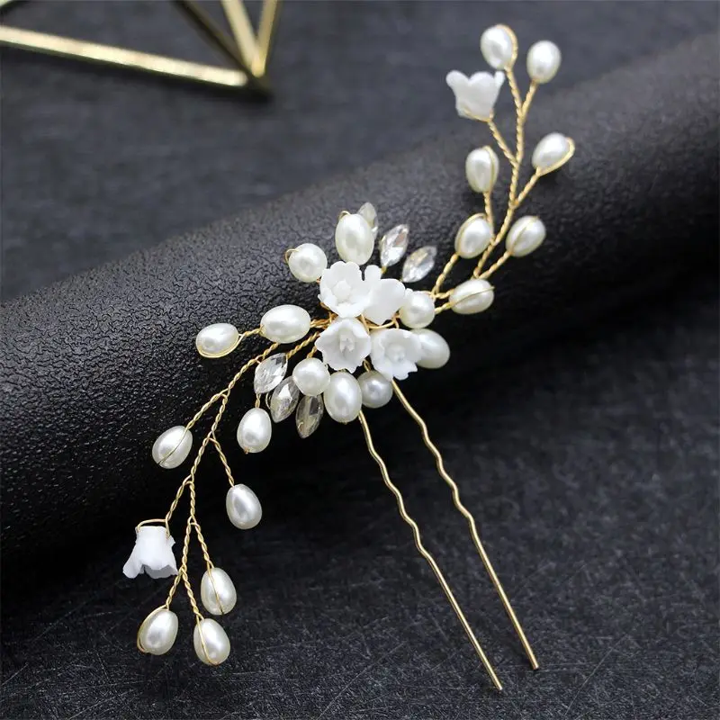 

Bridal Tiara Handmade Imitation Pearl Flower U-shaped Hairpin Pin Women Wedding Hair Accessories