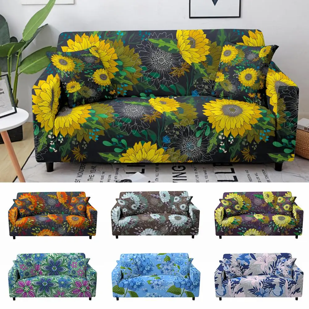 

Colorful Sunflower Pattern Flora Elastic Sofa Cover for Living Room Sofa Protective Cover Single L-shape Slipcover Home Decor