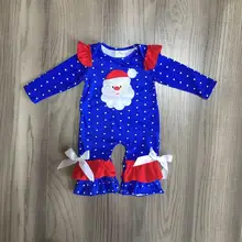 Одежда для маленьких девочек; Детский Рождественский комбинезон; Детский комбинезон для младенцев; комбинезон Санта-Клауса; детский хлопковый синий комбинезон