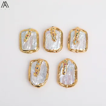

Middle Drilled Rectangle Baroque Pearl Jewelry Findings,Plated 24k Gold Bails Pearl Beads Charm Jewelry DIY Making YYF-56AMAJ
