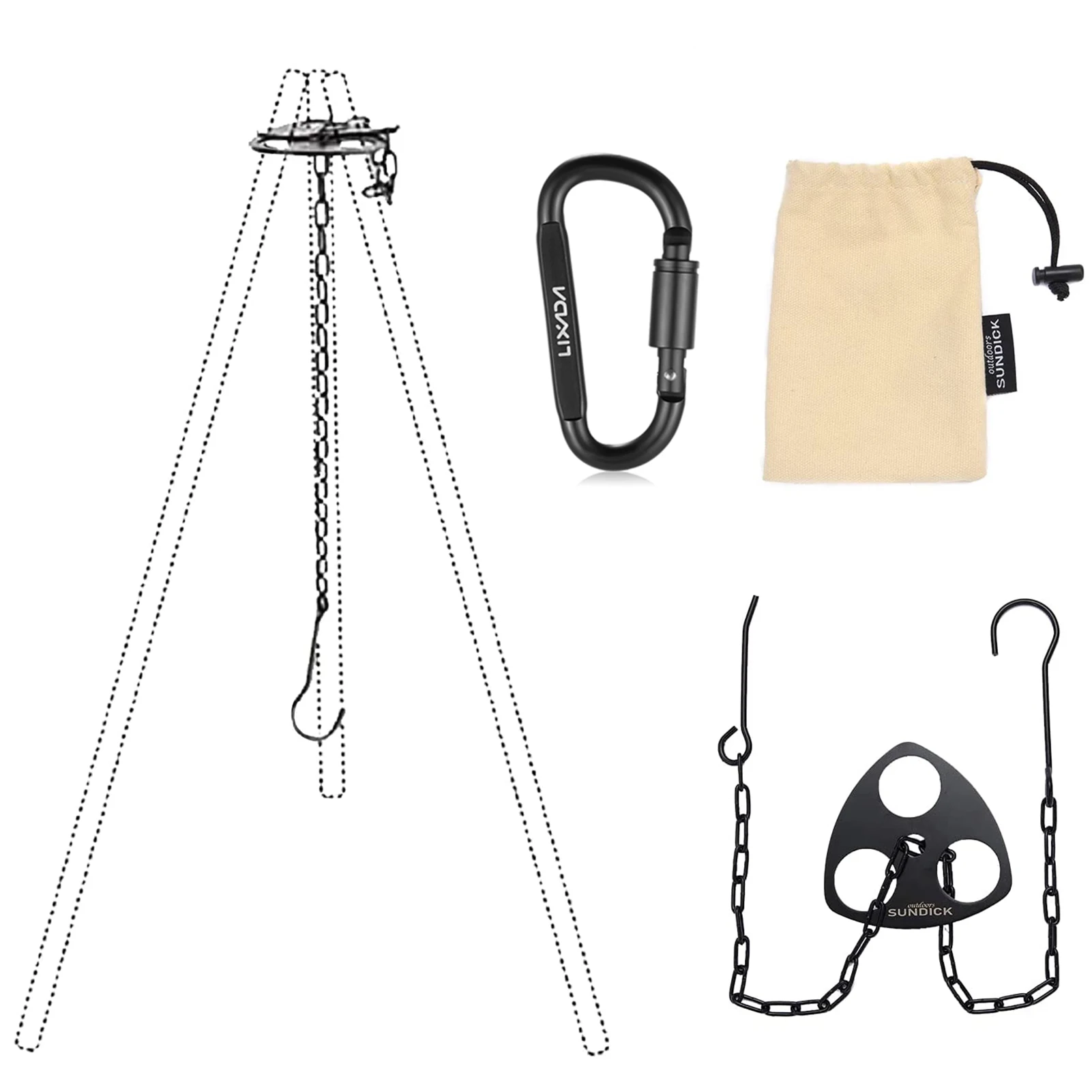 Adjustable Campfire Tripod Outdoor Camping Barbecue Tripod Hanging Rack