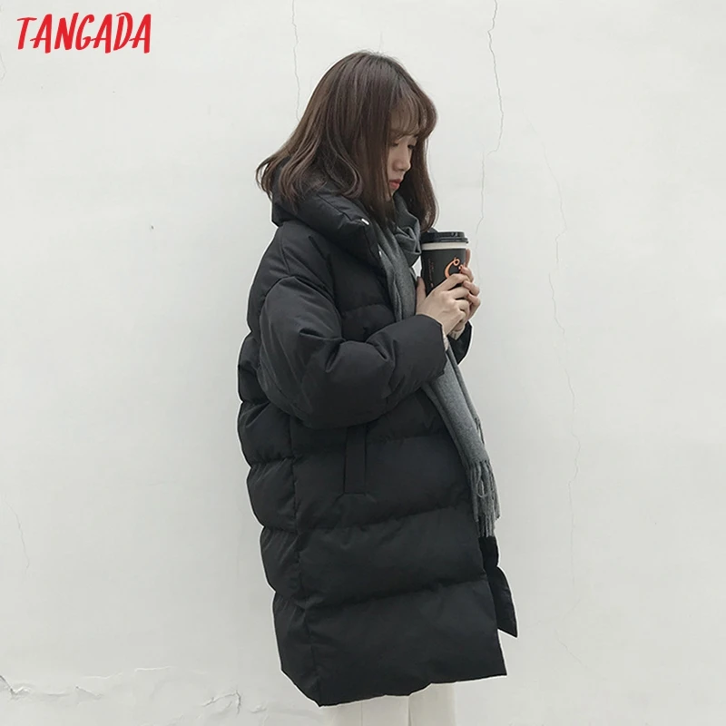 Tangada Women Solid Oversize Long Parkas Thick 2019 Long Sleeve Buttons Pockets Female Warm Winter Coat Korean Fashion ATC02