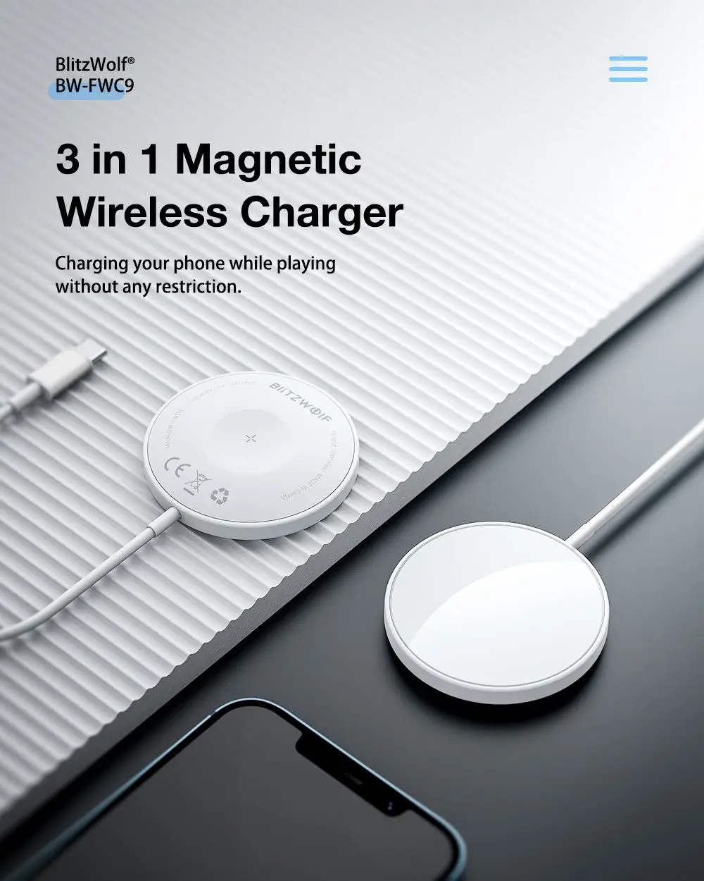 BlitzWolf BW FWC9 3 In 1 15W Magnetic Wireless Charger description image