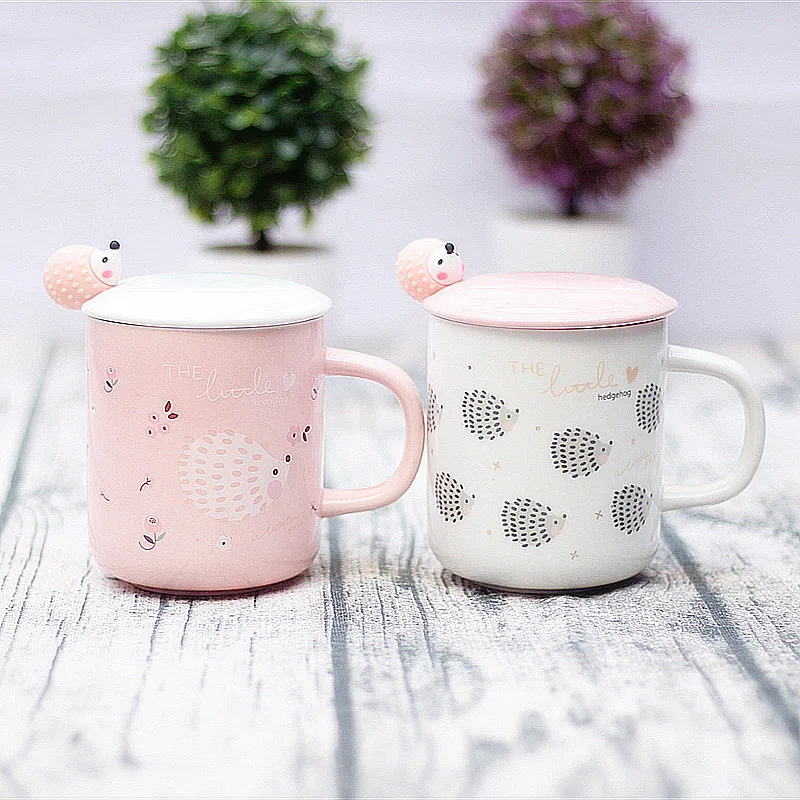 

Cute hedgehog ceramic mug with lid spoon,Novelty Christmas Gift,Milk Juice Lemon Mug Coffee Tea Cup Drinkware