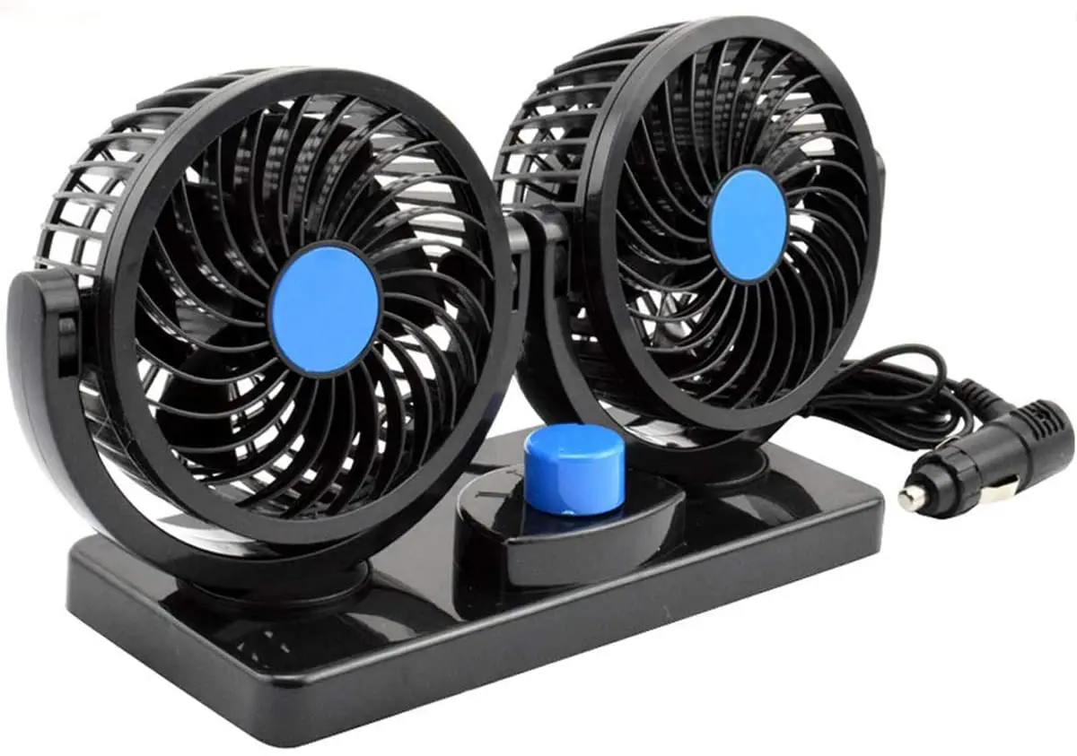 

360 Rotatable Car Fan 12V Electric 2 Speed Dual Head Fans, Quiet Strong Dashboard Cooling Air Circulator Fan for Vehicles