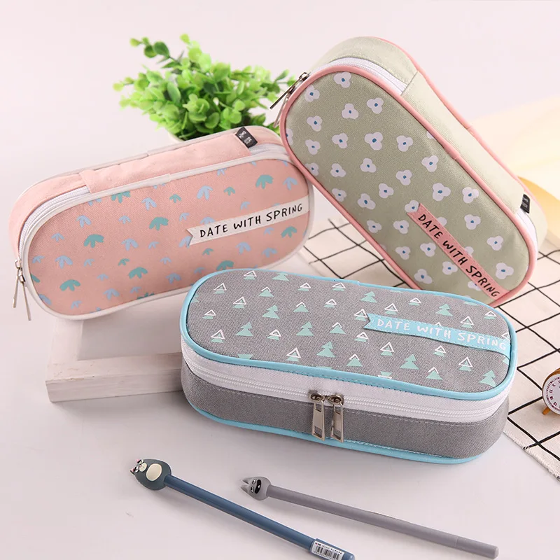 

Simple Multi-Function Canvas Pencil Case Large Capacity Small Fresh Pencil Bag Stationery Student Storage Bag School Supplies