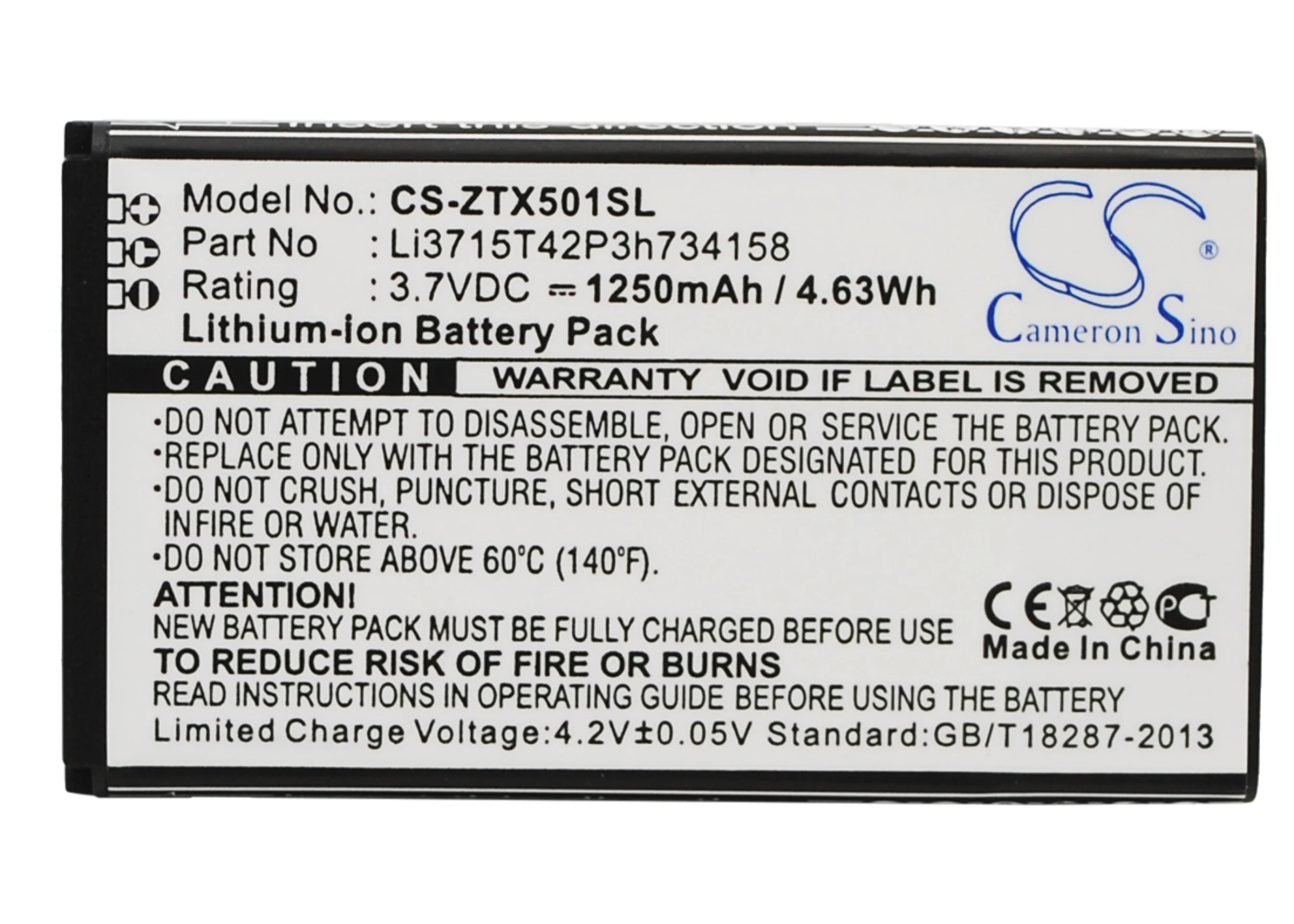 Аккумулятор CS 1250mAh / 4.63Wh для ZTE Point M X500M Li3715T42P3h734158 | Электроника