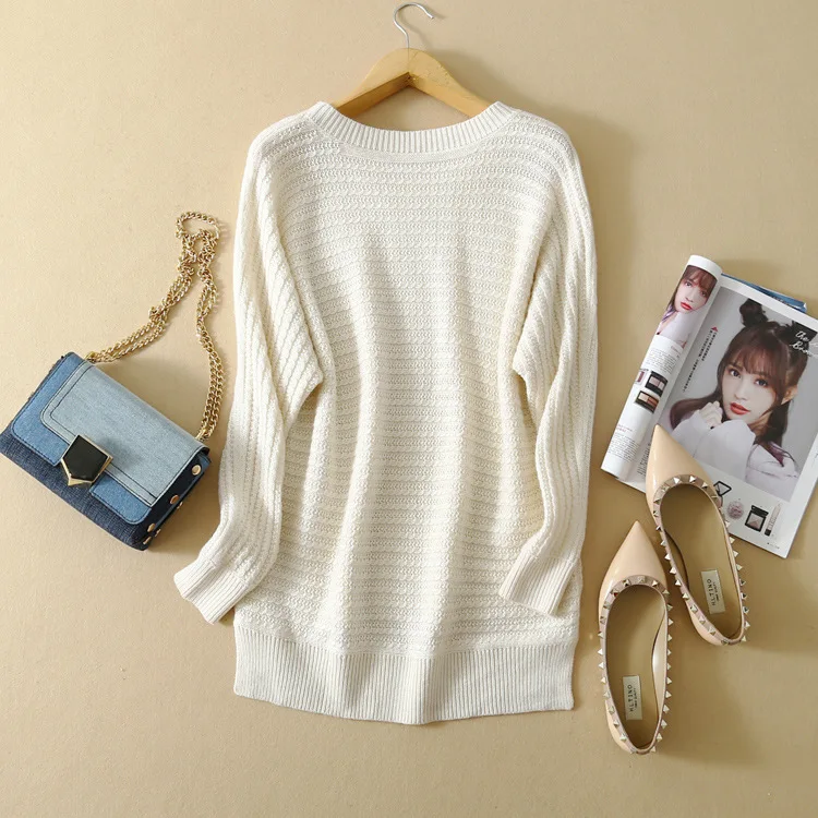 

2019 autumn and winter new pure cashmere O Neck Crew Neck Loose Women long twist thick knit bottoming shirt sweater female