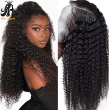 Peluca de cabello humano Remy para mujeres negras, Pelo Rizado recto con encaje en T, Color Natural, 13x4x1