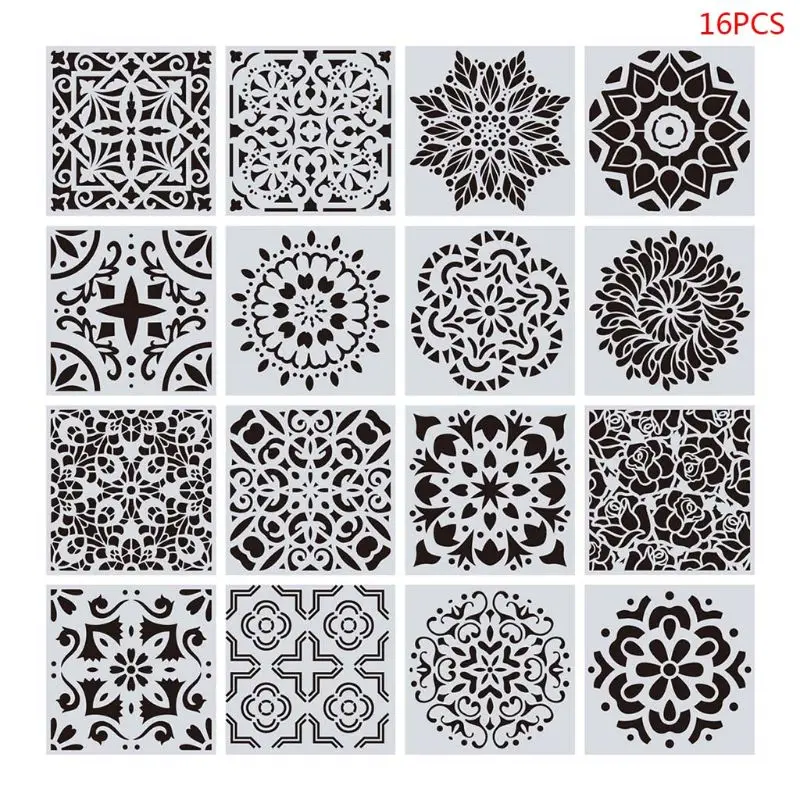 

16pcs/set Mandala Stencils DIY Drawing Template Wall Painting for Wood Tile Rock