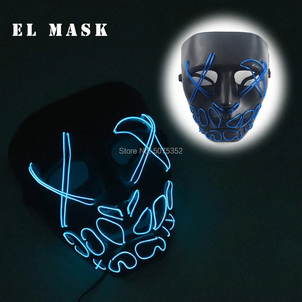 Novità Glow In Dark Halloween Cosplay Mask Neon Light El Wire Mask Maschera Led Per Il Viso Spaventoso Per Eventi Decorazioni Per Il Giorno Di Paga