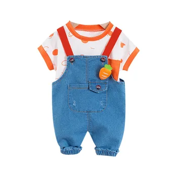 

Summer Children Cotton Baby Boy Girl Clothes Printed T Shirts Bib Pants 2Pcs/sets Infant Leisure Kids Fashion Toddler Tracksuits