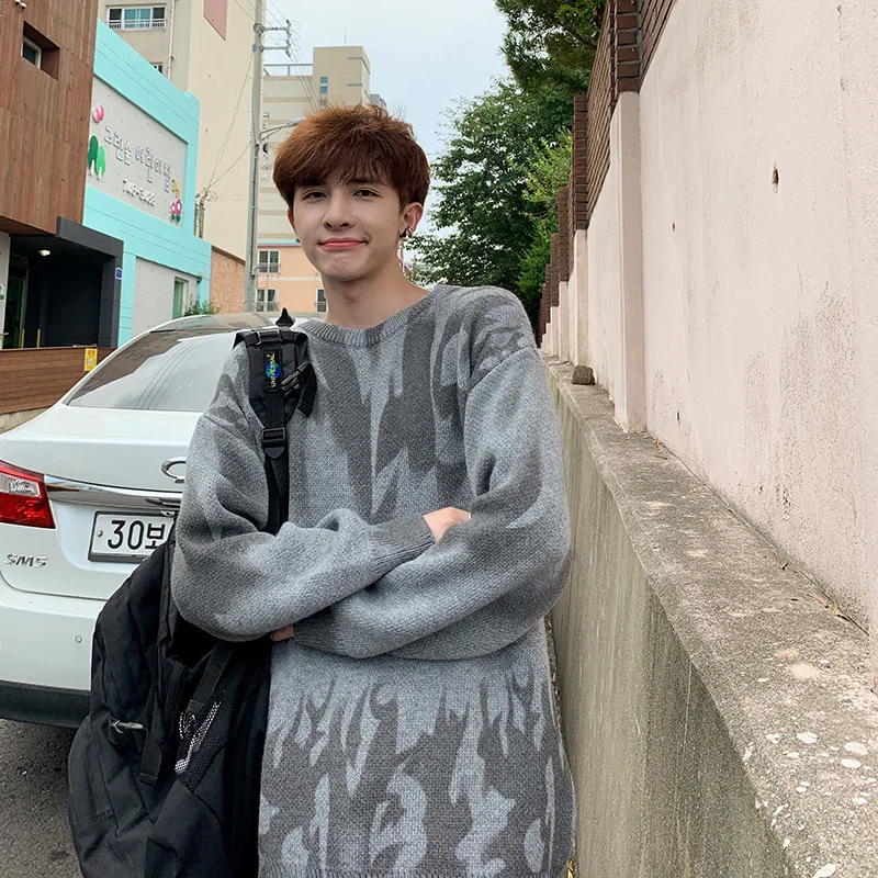 UYUK Autumn And Winter Loose Casual Trend Round Neck Print Street Wind Knitted Multicolor Sweater Clothes Homme Men UYUK Autumn And Winter Loose Casual Trend Round Neck Print Street Wind Knitted Multicolor Sweater Clothes Homme Men