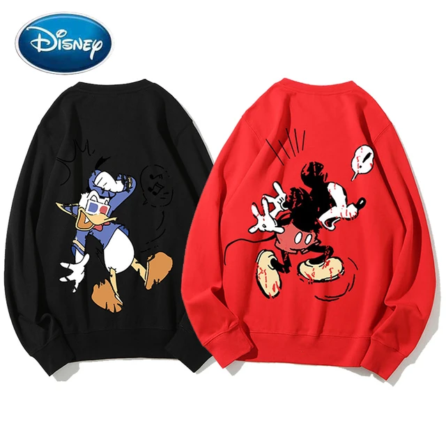 Disney-Sudadera con estampado de dibujos animados para mujer, jersey con cuello camiseta de manga larga para Unisex, 8 colores, Mickey Mouse, pato Donald - AliExpress