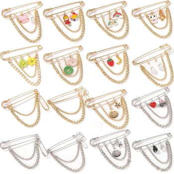 

2020 New Jewelry Brooch Buckle Pin Chain Flower Rainbow Animal Pendants Brooches pins Women Safety Pins Girl Bags Hat pin Gifts