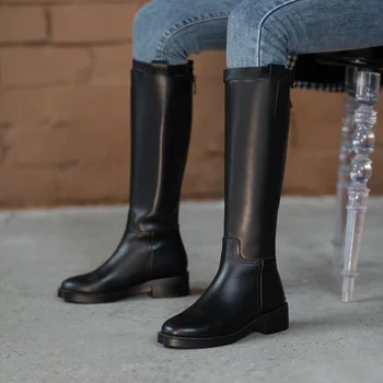 

Women Winter Snow Boots leather Long Winter thick heel boots woman Long Boots 2020 zipper women boots