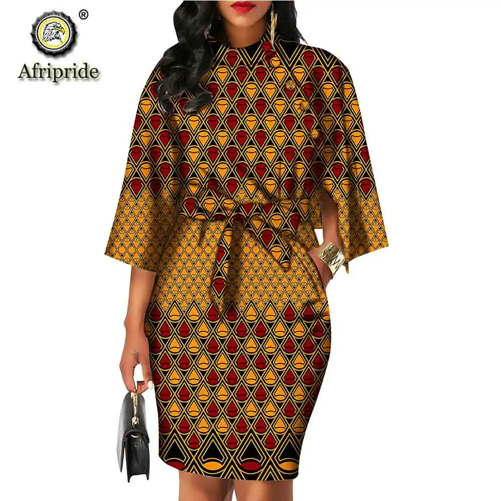 Африканские платья для женщин AFRIPRIDE bazin riche Анкара принт Чистый хлопок частный заказной воск батик лук o-образным вырезом платье S1825092 - Цвет: 510